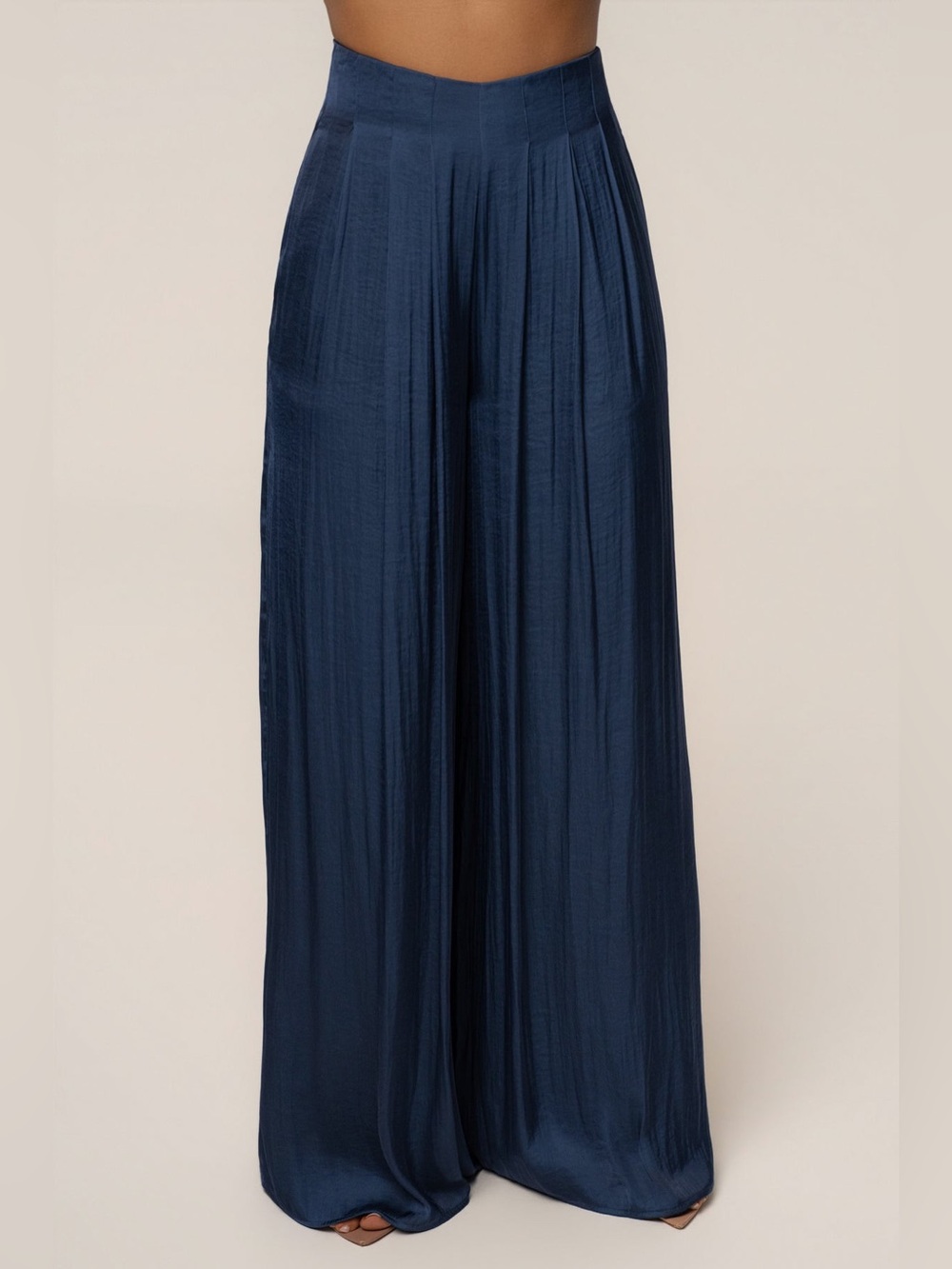 JLUXLABEL Navy Wide-Leg Crinkle Palazzo Pants - Picture 2 of 10